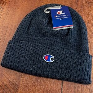 New Champion Ribbed Knit Cuff Beanie Heather Navy Unisex Warm Winter Ski Hat